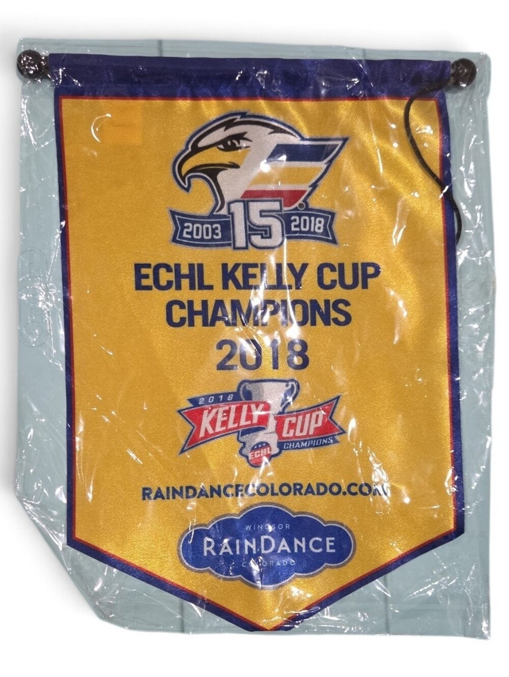 Brand New ECHL Kelly Cup Champions 2018 Banner Colorado Eagles- Yellow & Purple